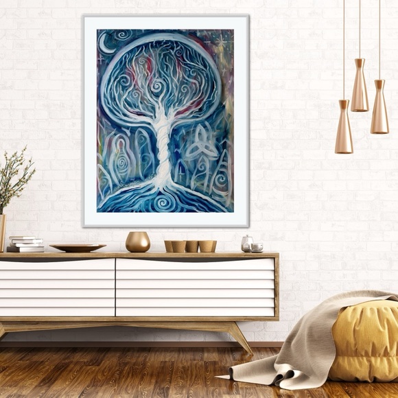 Goddess Tree Art Print of Oil Painting Celtic standing stones spiral whimsical - Picture 5 of 6